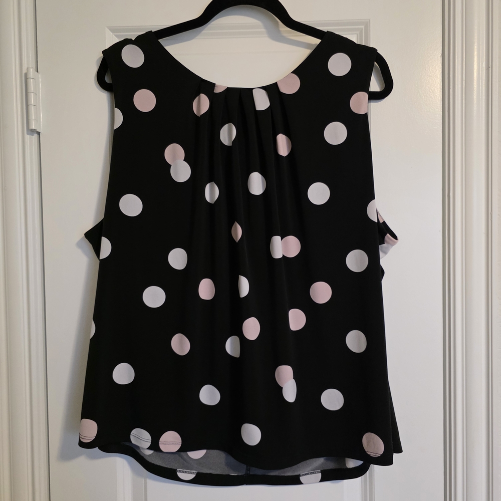 Calvin Klein Polka Dot Sleeveless Shell Top - Black, Pink, White 2X